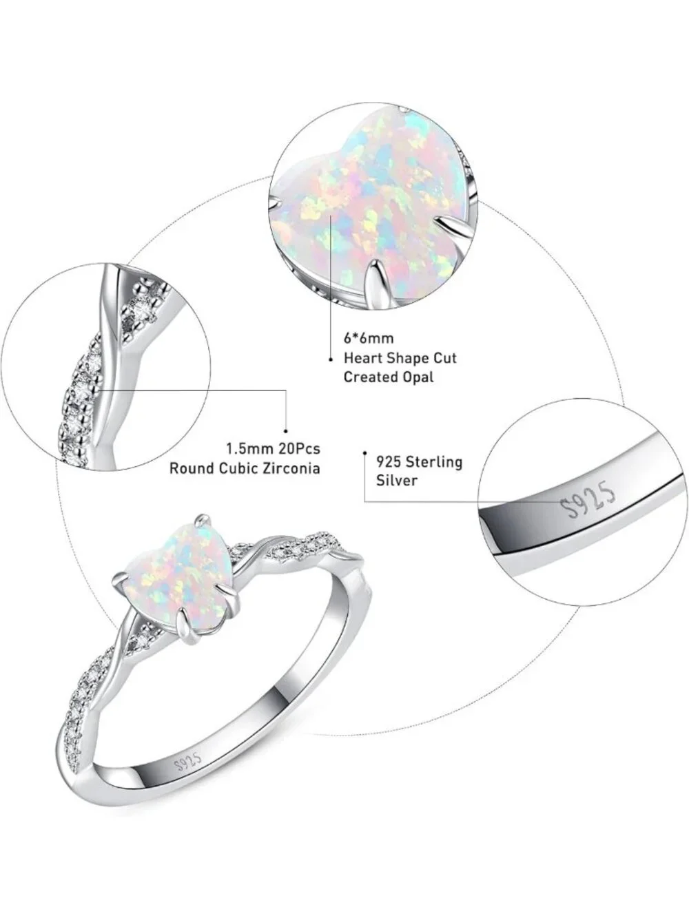 Stunning 1.25ct Heart Promise Ring in 925 Sterling Silver, Twisted Vine Design